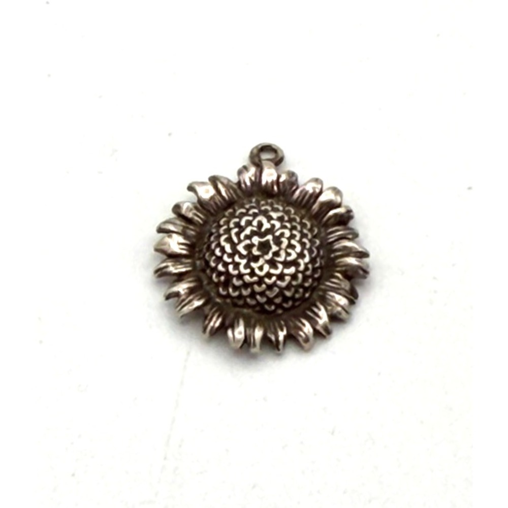 Sterling Silver .925 Sunflower Charm Pendant Floral Jewelry 17.5mm